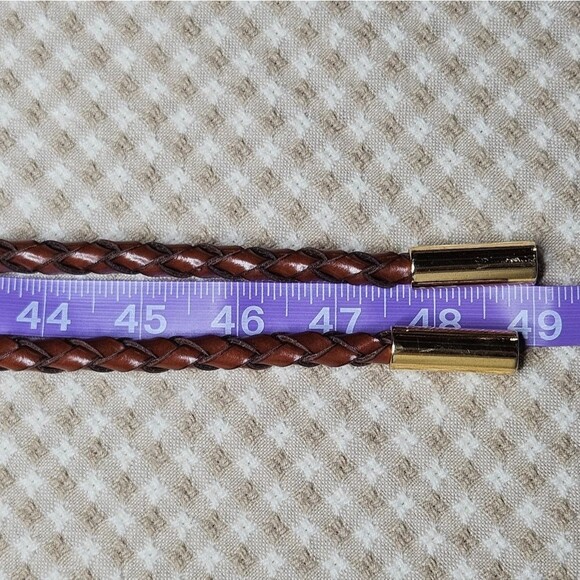 Vintage 90's Boho Flexible Braided Leather Goldtone Hardware Ring Tubular Belt - Picture 8 of 9